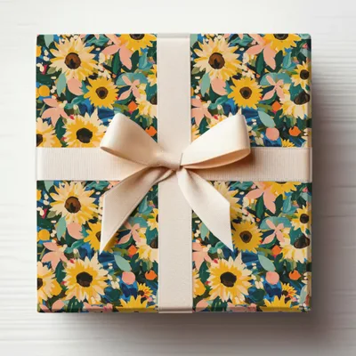Sunflower and Floral Design Wrapping Paper Sheets
