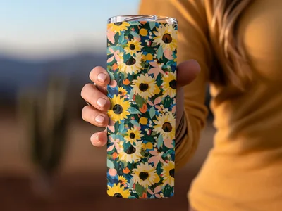 Vibrant Sunflower and Floral Design Insulated Tumbler