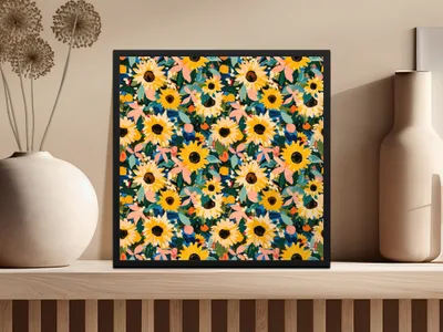 Sunflower and Abstract Floral Art Print Wall Decor