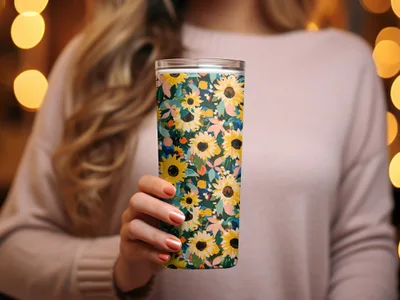 Vibrant Sunflower and Floral Design Insulated Tumbler