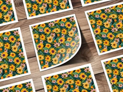 Sunflower and Floral Pattern Unique Art Print