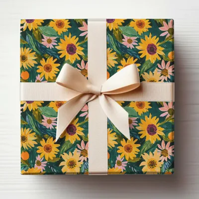 Sunflower and Pink Floral Themed Gift Wrap Box