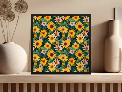 Colorful Sunflower and Daisy Printed Wall Art Decor