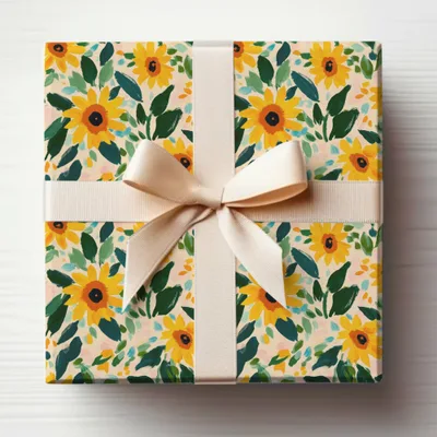 Sunflower Patterned Gift Wrapping Paper with Bow