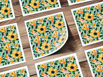 Colorful Sunflower and Floral Pattern Sticker Sheet