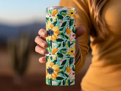 Sunflower Patterned Insulated Travel Tumbler Product