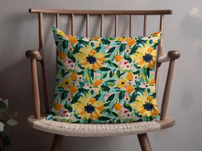 Colorful Sunflower and Floral Pattern Cushion Cover