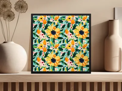Colorful Floral Art with Vibrant Sunflowers framed poster
