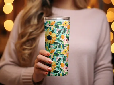 Vibrant Floral Patterned Insulated Tumbler Travel Mug