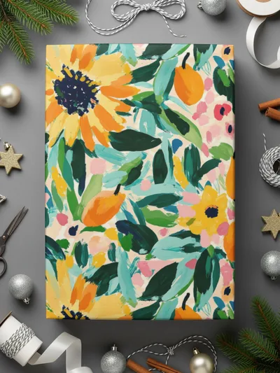 Colorful Sunflower and Leaves Wrapping Paper Product