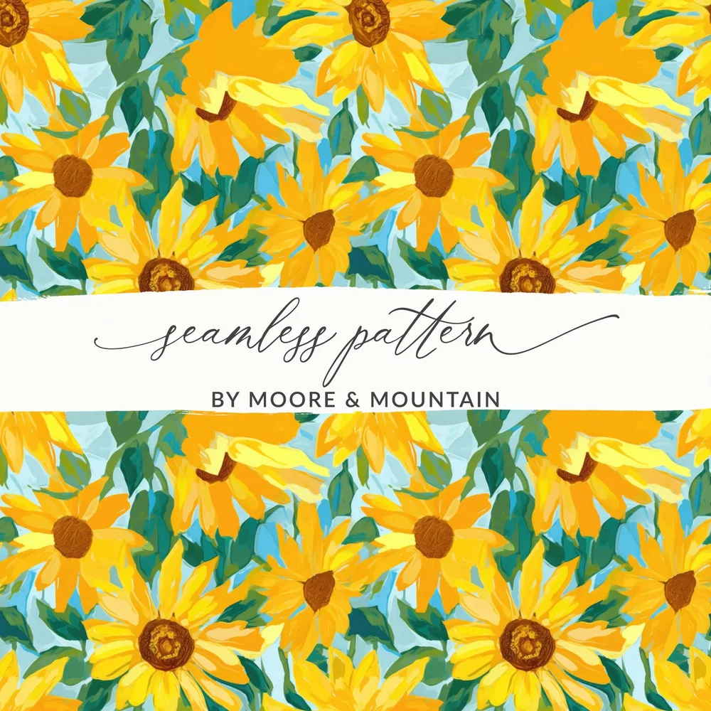 Bright Yellow Sunflower Seamless Pattern by Moore & Mountain