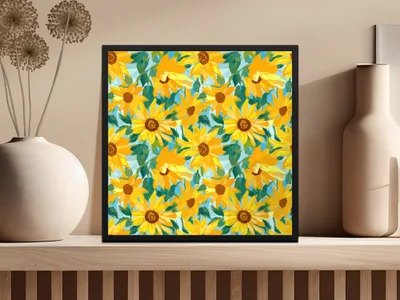Vibrant Sunflower Pattern Wall Art Decor Print