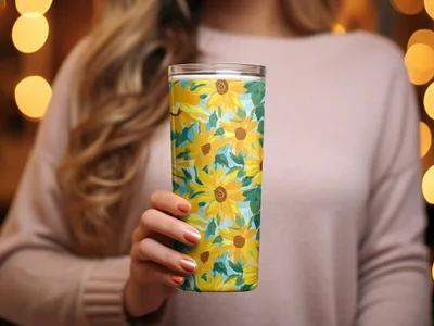 Floral Sunflower Pattern Insulated Tumbler Cup