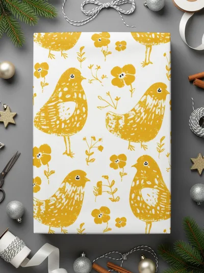 Yellow Bird Digital Paper, Floral Pattern for Spring, Cute Bird Illustration, Seamless Bird Pattern, Scrapbooking Paper, Kids Decor - Moore and Mountain