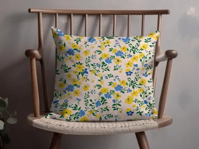 Vibrant Yellow and Blue Floral Decorative Pillow