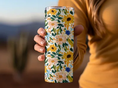 Beautiful Sunflower Floral Pattern Insulated Drink Tumbler