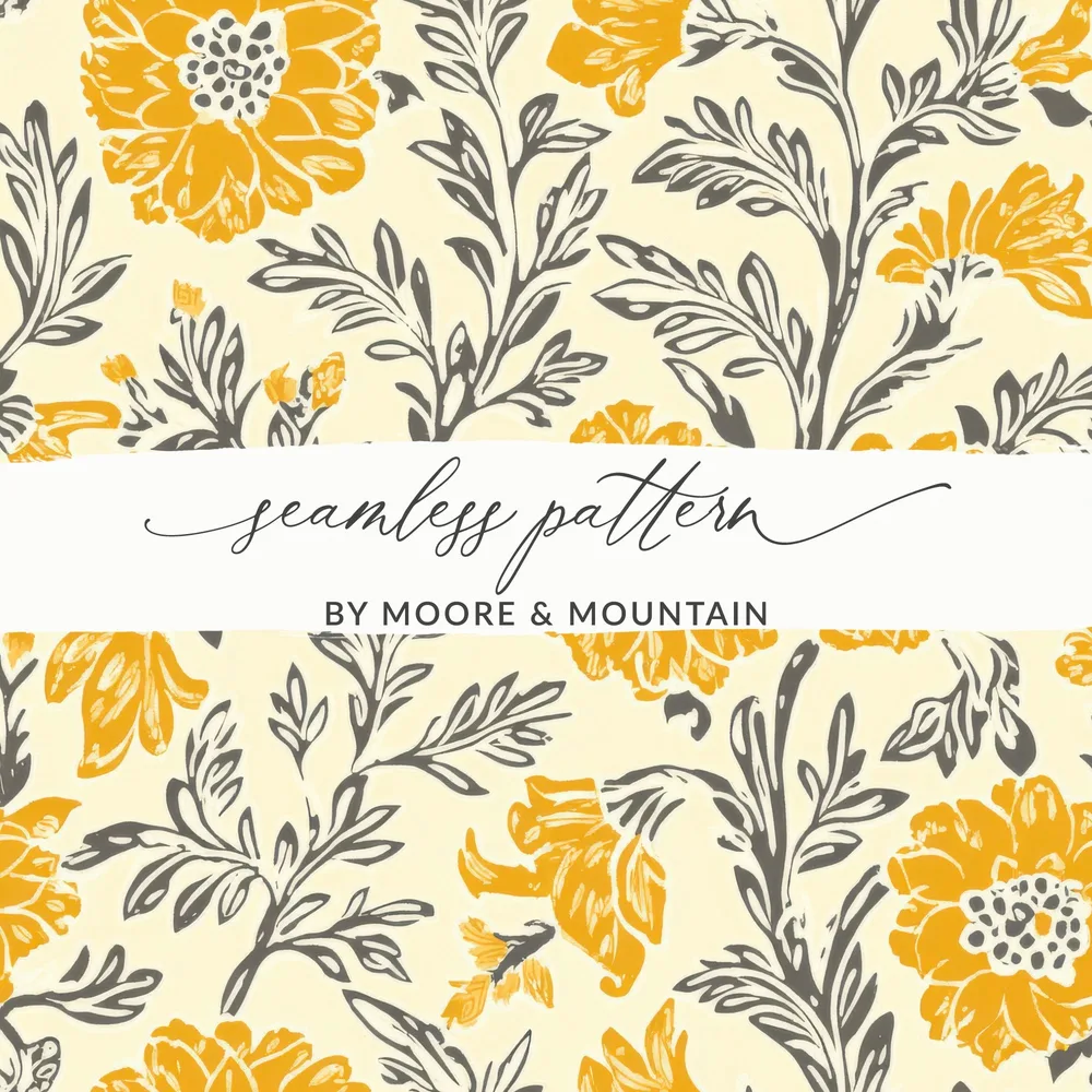 Yellow Botanical Motif Indian Chintz Pattern for Textiles Digital - Moore and Mountain