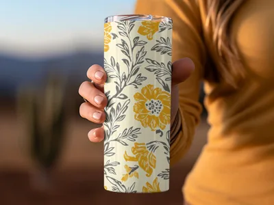 Yellow Botanical Motif Indian Chintz Pattern for Textiles Digital - Moore and Mountain