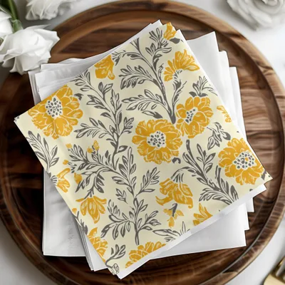Yellow Botanical Motif Indian Chintz Pattern for Textiles Digital - Moore and Mountain