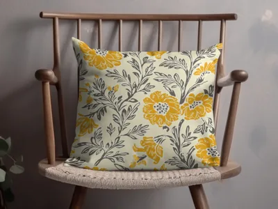 Yellow Botanical Motif Indian Chintz Pattern for Textiles Digital - Moore and Mountain