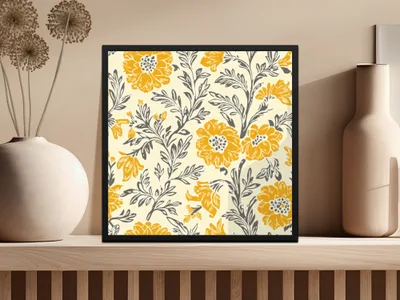 Yellow Botanical Motif Indian Chintz Pattern for Textiles Digital - Moore and Mountain