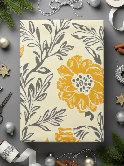 Yellow Botanical Motif Indian Chintz Pattern for Textiles Digital - Moore and Mountain