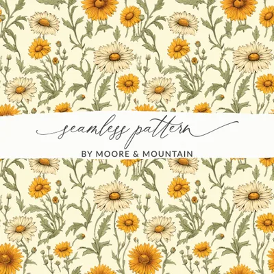 Yellow Daisy Floral Digital Paper, Spring Flowers Pattern, Cream, Botanical Print, Seamless Floral Design, Repeat Pattern, Digital Product