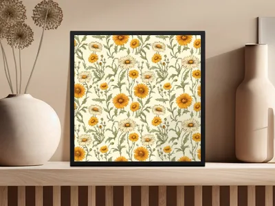 Yellow Daisy Floral Digital Paper, Spring Flowers Pattern, Cream, Botanical Print, Seamless Floral Design, Repeat Pattern, Digital Product - Moore and Mountain