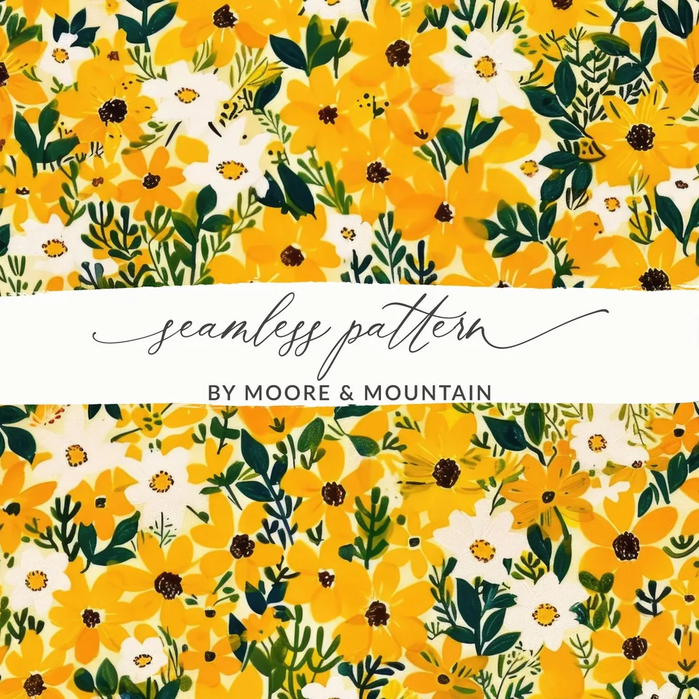 Yellow Floral Digital Paper, Spring Flower Pattern, Seamless Floral Print, Bright Summer Blooms, Digital Download for Crafts, Fabric Design - Moore and Mountain
