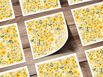 Bright Yellow Floral Pattern Stickers for Crafting Projects