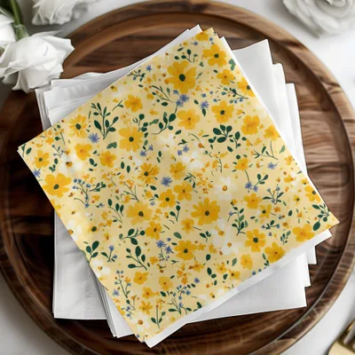 Floral Pattern Yellow and White Napkins