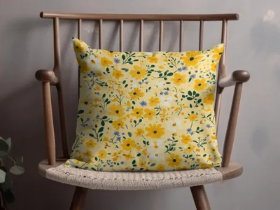 Bright Floral Patterned Cushion with Yellow Flowers Pillow
