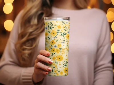 Floral Pattern Insulated Tumbler with Yellow Flowers