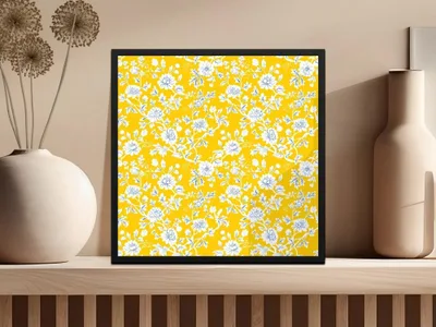 Yellow Floral Seamless Pattern Digital, Chinoiserie Design, Blue White Flowers, Repeatable Texture, Printable Scrapbook Paper, JPEG Files - Moore and Mountain