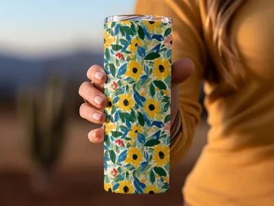 Colorful Floral Design Insulated Travel Tumbler Cup