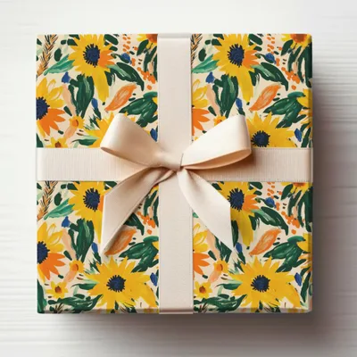 Bright Sunflower Floral Gift Wrap with Bow