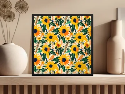 Bright Sunflower Pattern Colorful Art Print Product