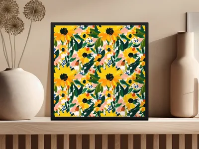 Vibrant Sunflower Pattern Wall Art Print Home Decor