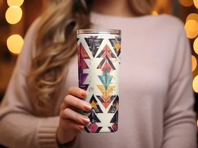 Vibrant Geometric Patterned Travel Mug for Beverages