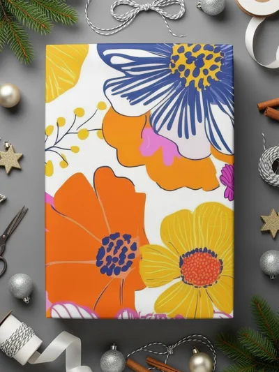 Yellow Preppy Groovy Floral Background, 60s floral pattern Digital Paper, Retro Flower Illustration, Colorful Seamless Pattern Download - Moore and Mountain