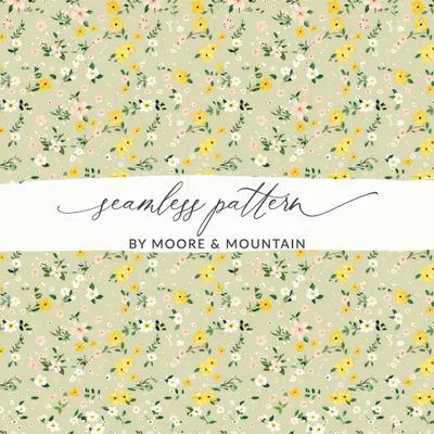 Yellow Seamless Wildflower Field Surface Pattern Design For Commercial Use