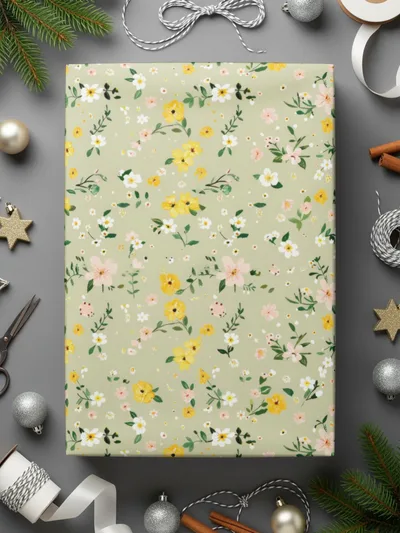 Floral Yellow Green Wrapping Paper for Gifts