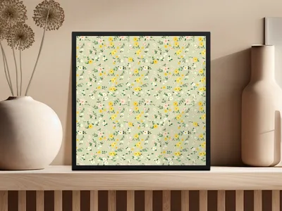 Floral Meadow Pattern Print with Yellow and Pink Flowers
