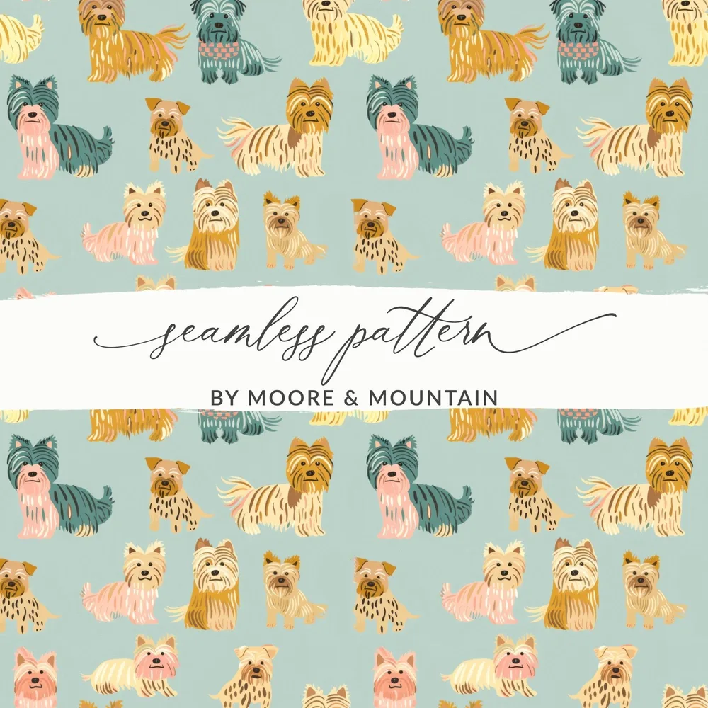 Yorkshire Terrier Seamless Pattern Digital Paper, Dog Breed Pattern Download, Cute Puppy Fabric Design, Pet Lover Background, Kids Digital - Moore and Mountain